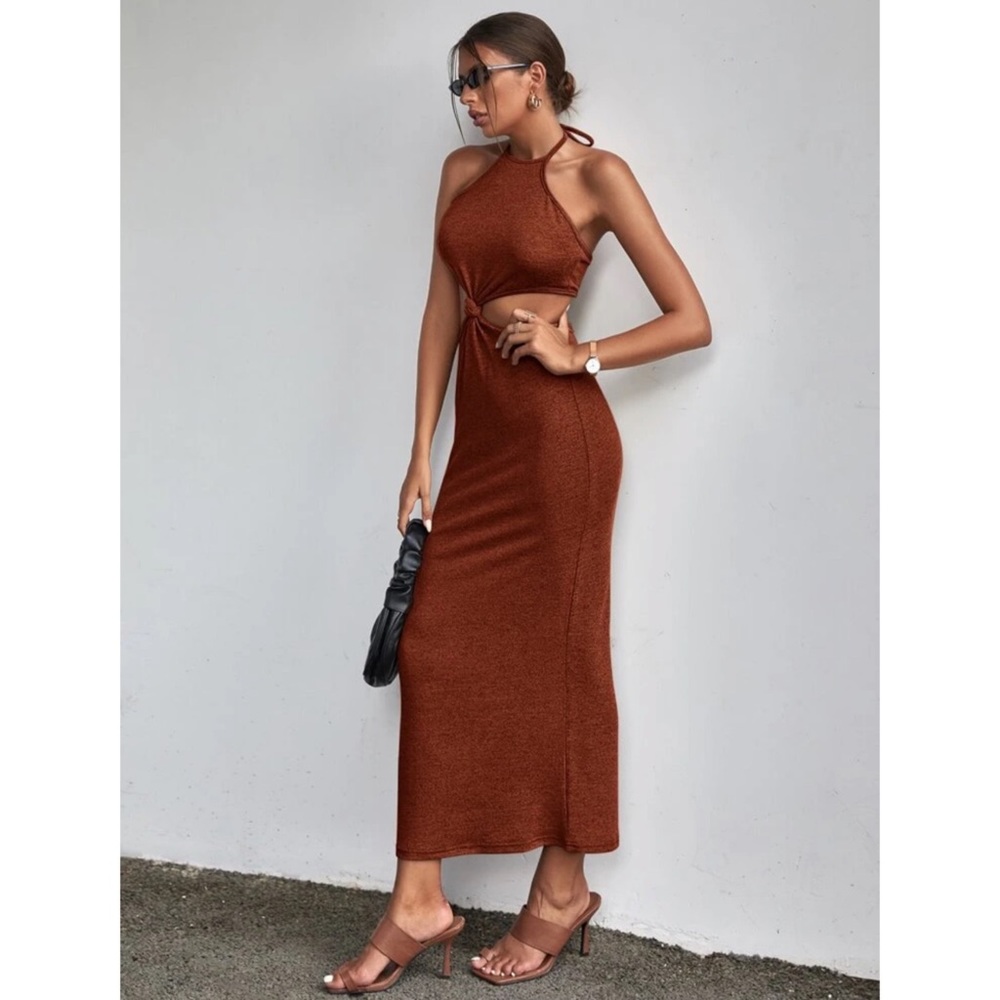 Cameron Tie Knit Dress in Rust - Picture 2 of 6